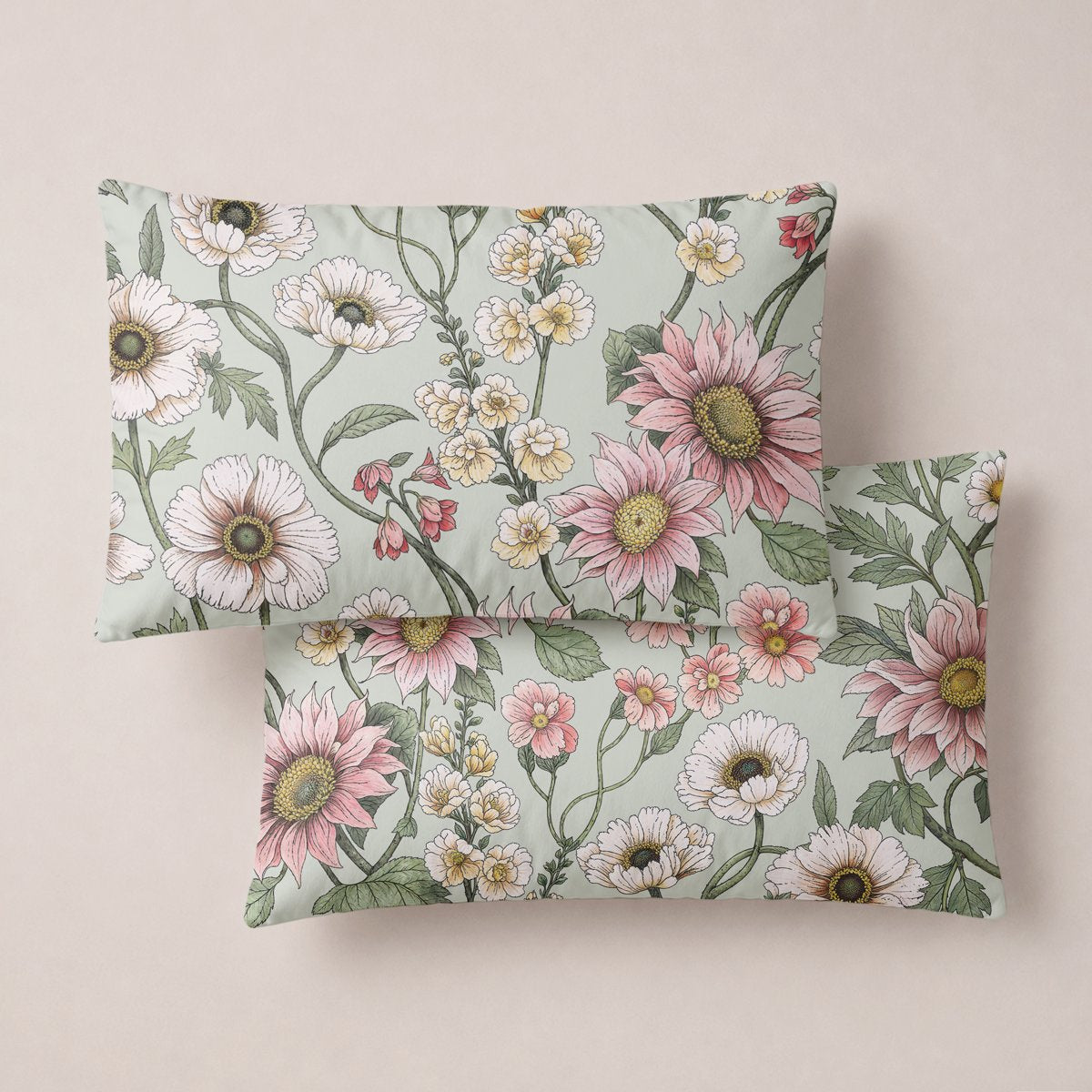 Funda de Almohada Estampada Savia Rosa - Verde y Rosa - foto 1