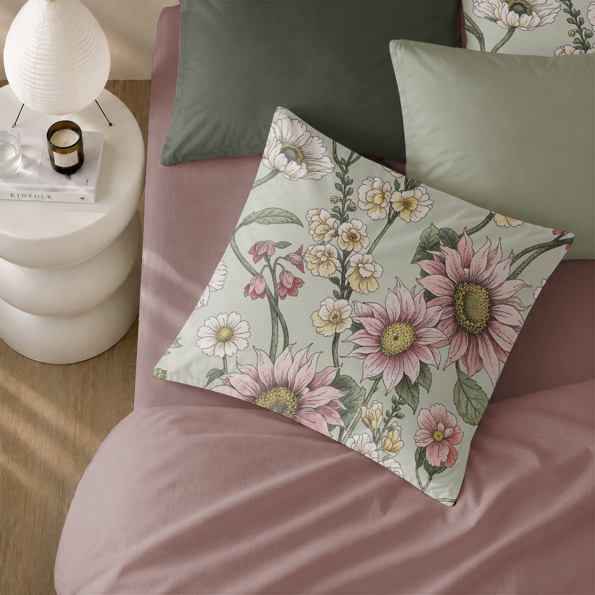 Funda de Cojín Estampada Savia Rosa - Verde y Rosa - foto 2