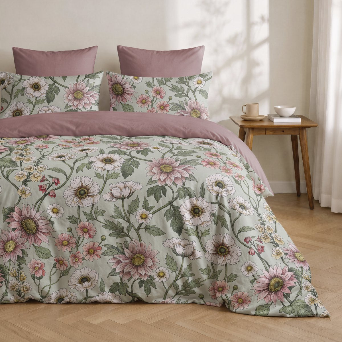 Funda Nórdica Estampada Savia Rosa - Verde y Rosa - foto 1