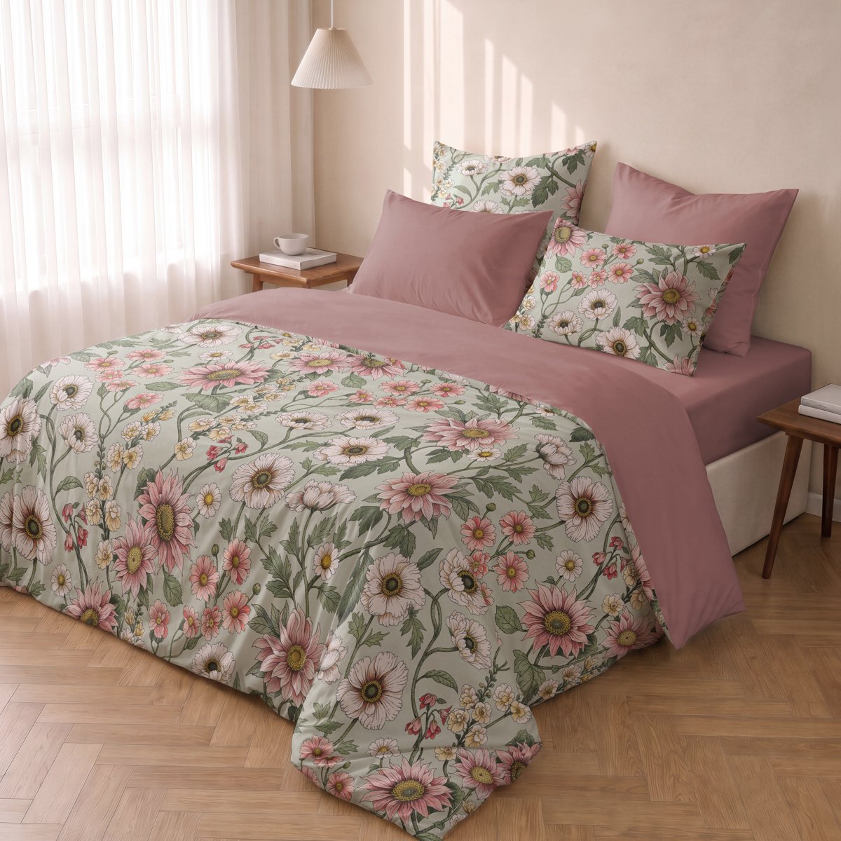 Funda Nórdica Estampada Savia Rosa - Verde y Rosa - foto 3