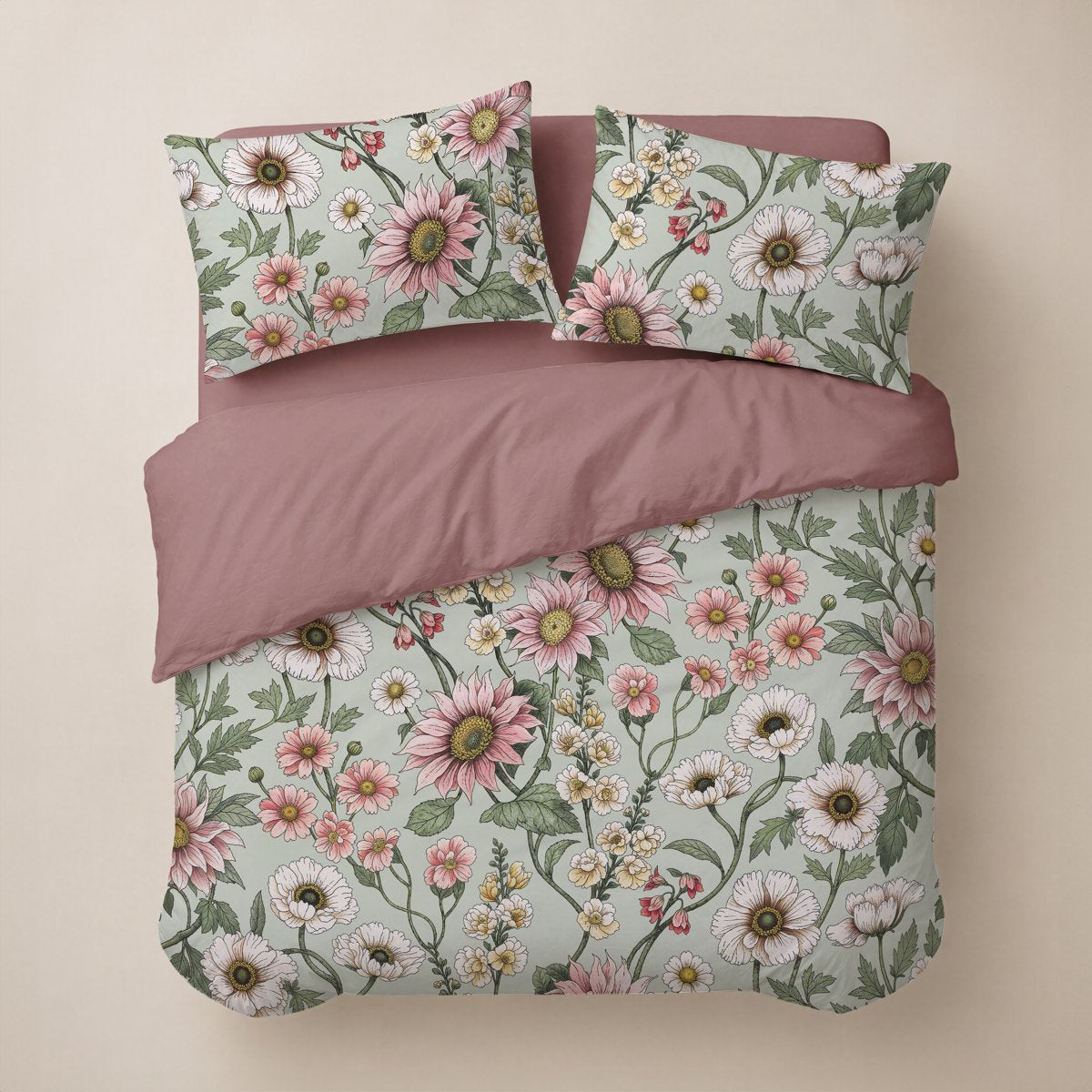 Funda Nórdica Estampada Savia Rosa - Verde y Rosa - foto 4