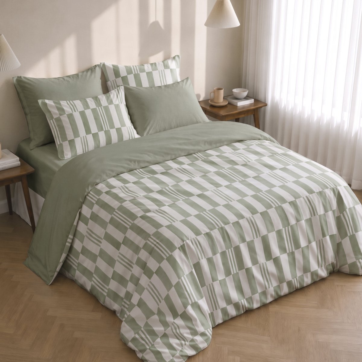 Funda Nórdica Estampada Cubik Verde - Verde y Blanco - foto 3