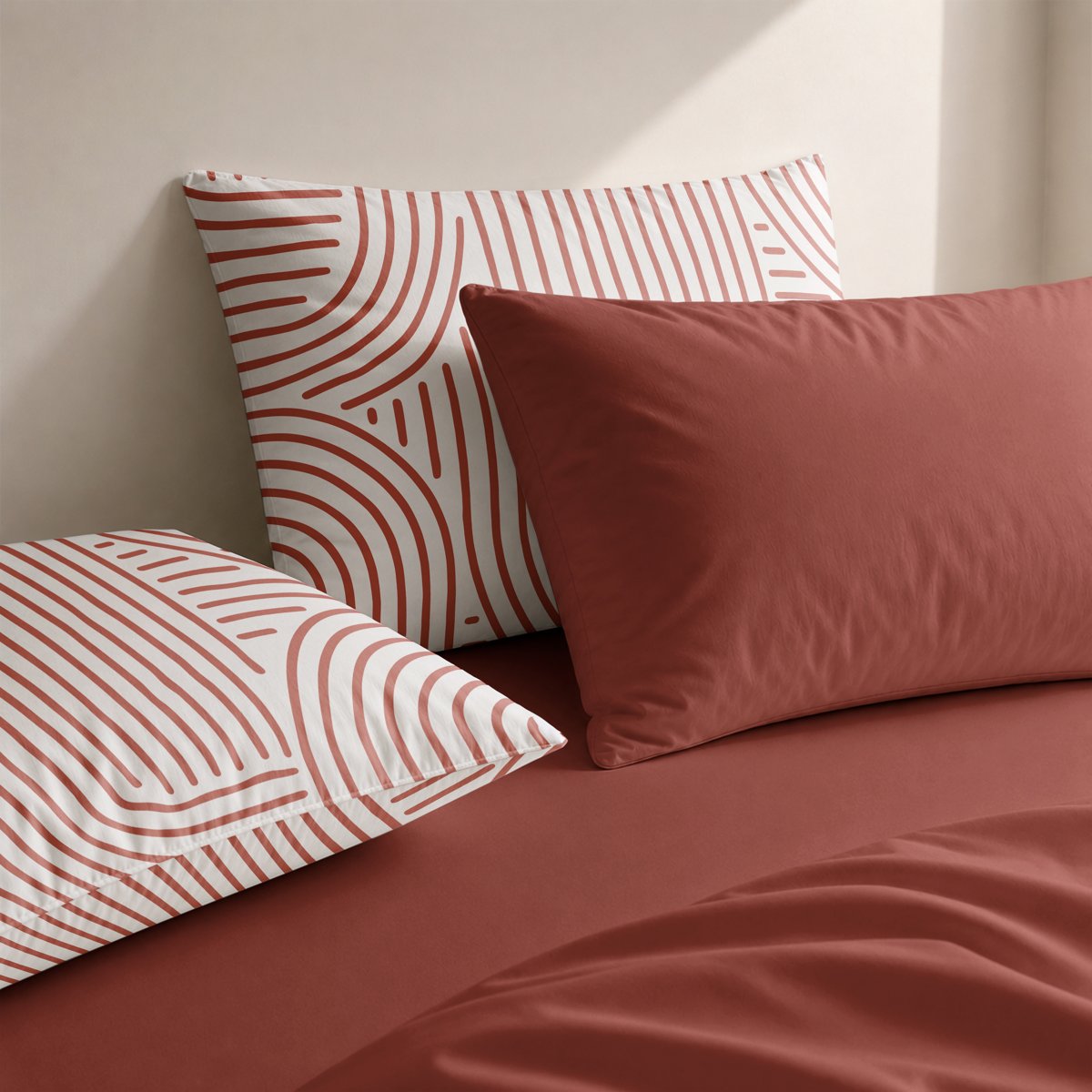 Funda de Almohada Estampada Nexus Terracota - Terrcota y Beige - foto 2