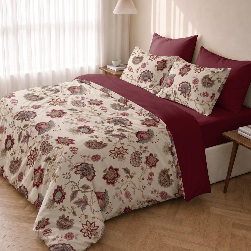 Funda Nórdica Estampada Velvette Ciruela - Beige y Burdeos - foto 3
