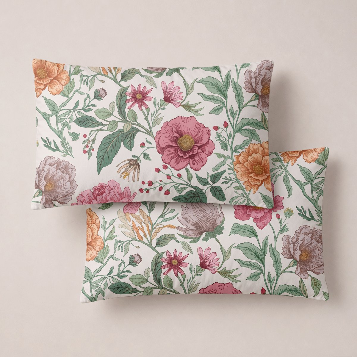 Funda de Almohada Estampada Akari Verde - Verde y Rosa - foto 1