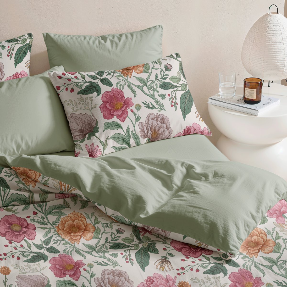 Funda de Almohada Estampada Akari Verde - Verde y Rosa - foto 2
