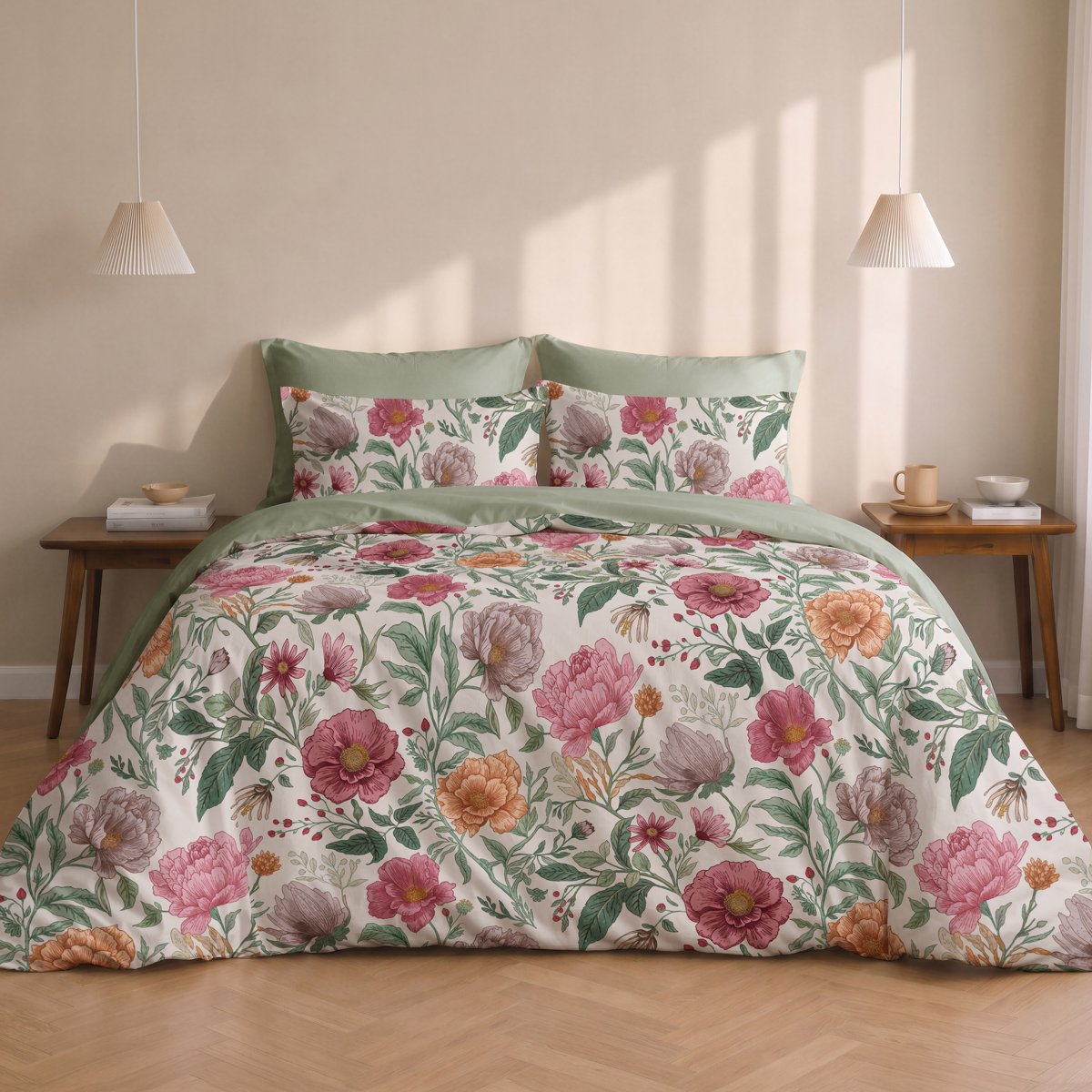 Funda Nórdica Estampada Akari Verde - Verde y Rosa - foto 1