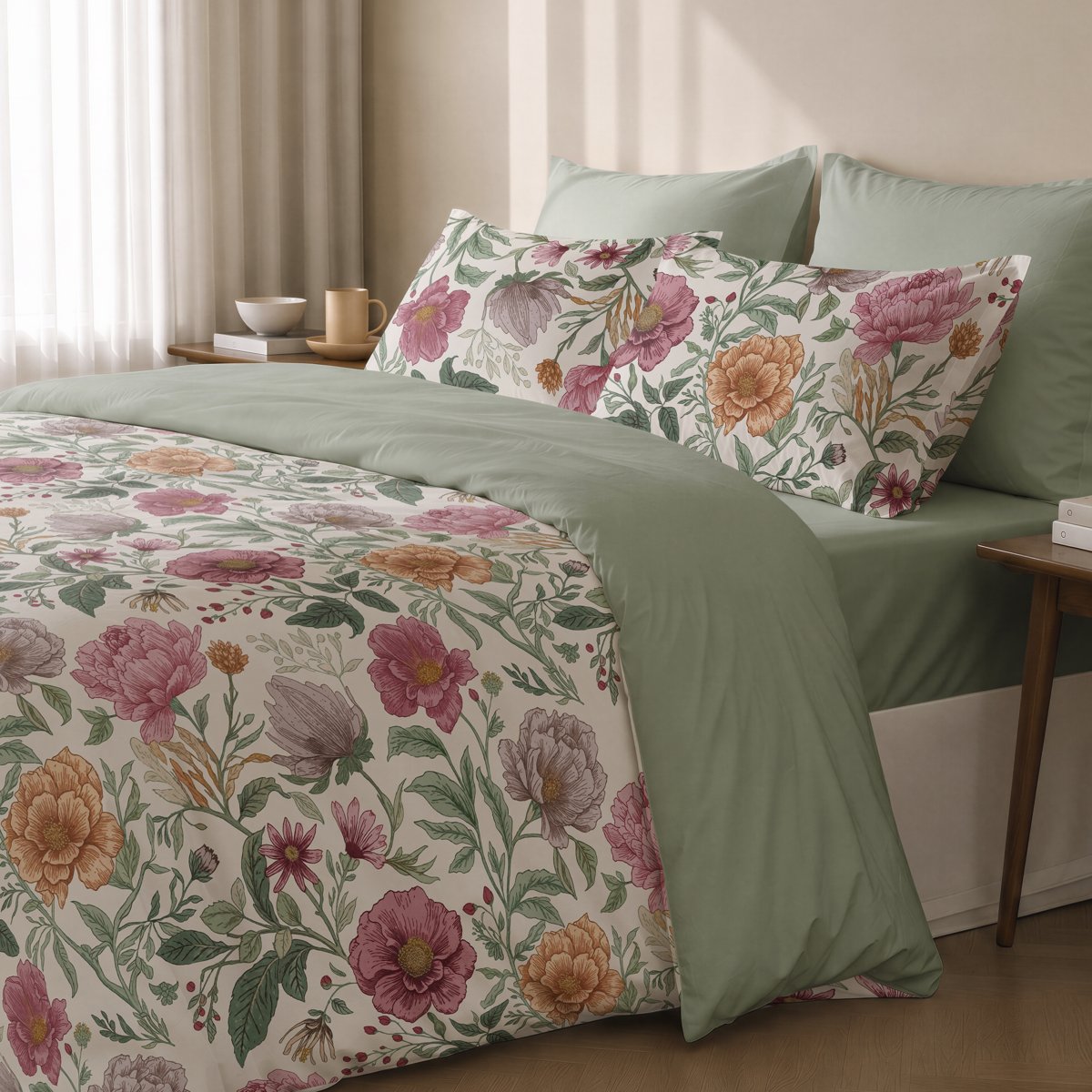 Funda Nórdica Estampada Akari Verde - Verde y Rosa - foto 3