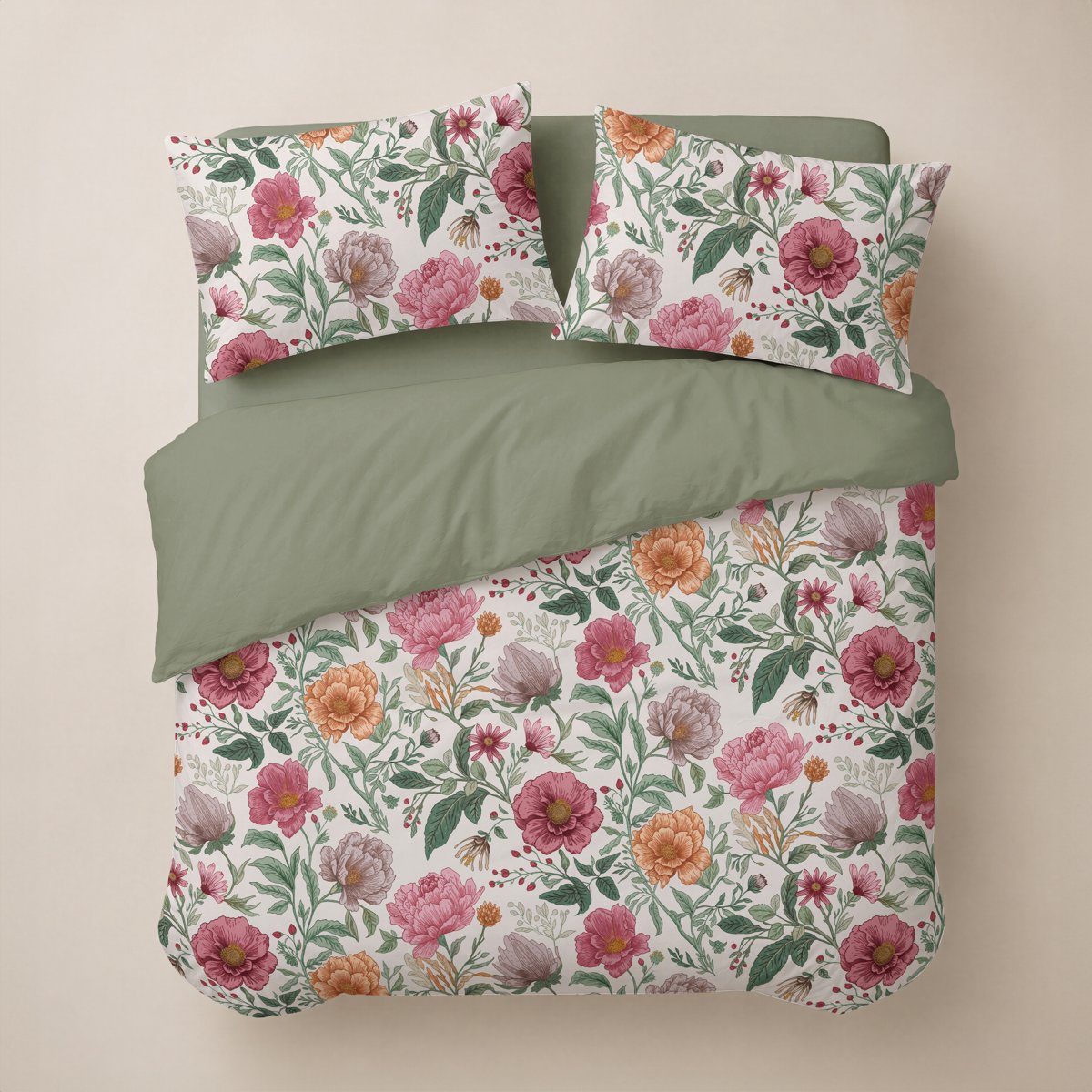 Funda Nórdica Estampada Akari Verde - Verde y Rosa - foto 4