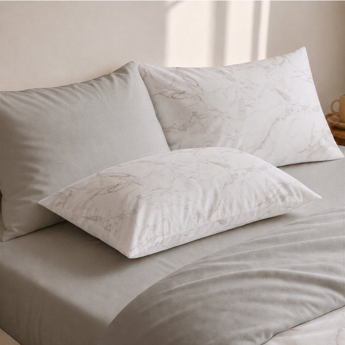 Funda de Almohada Estampada Eternal Linen - Blanco y Beige - foto 2