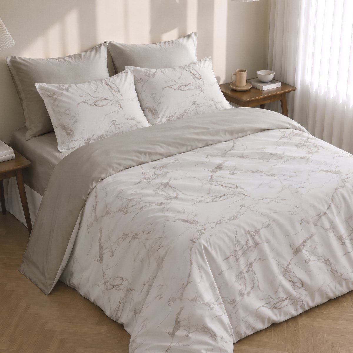 Funda Nórdica Estampada Eternal Linen - Blanco y Beige - foto 1