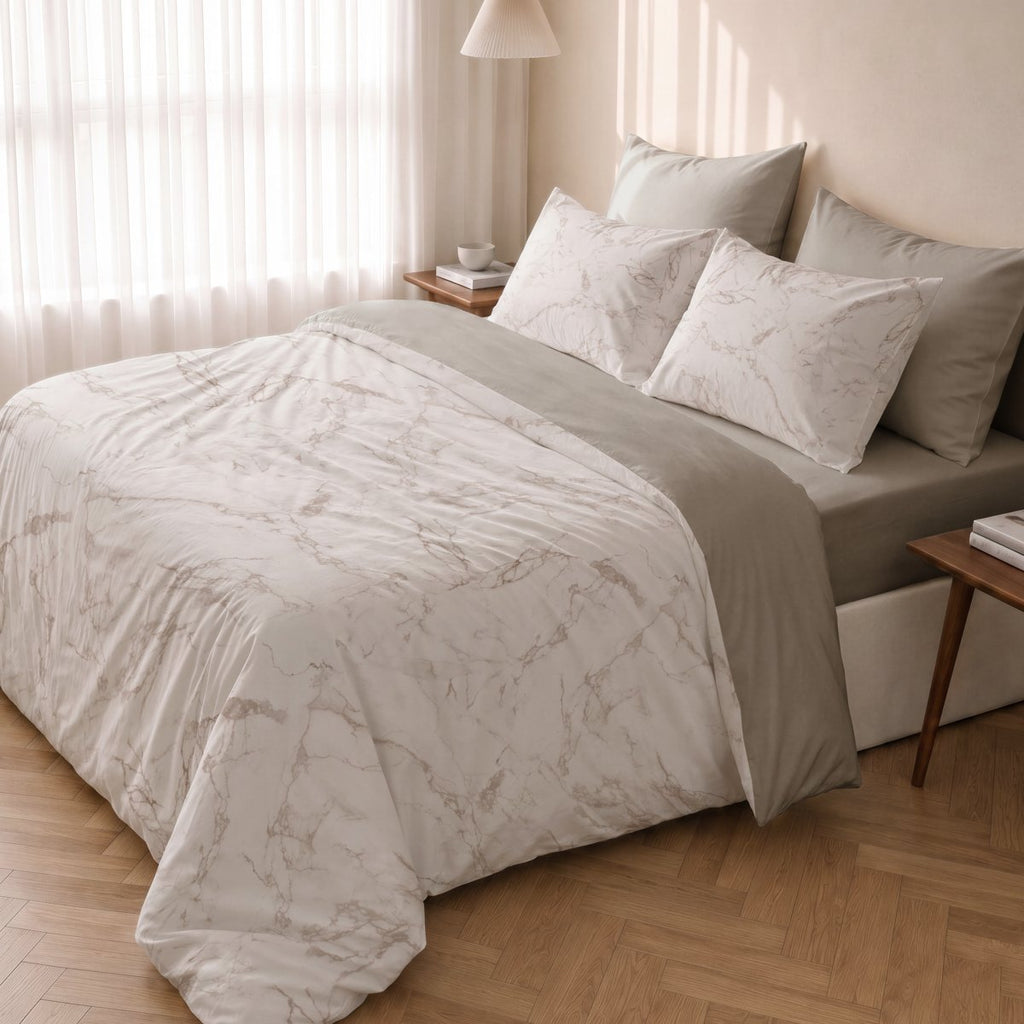 Funda Nórdica Estampada Eternal Linen - Blanco y Beige - foto 3