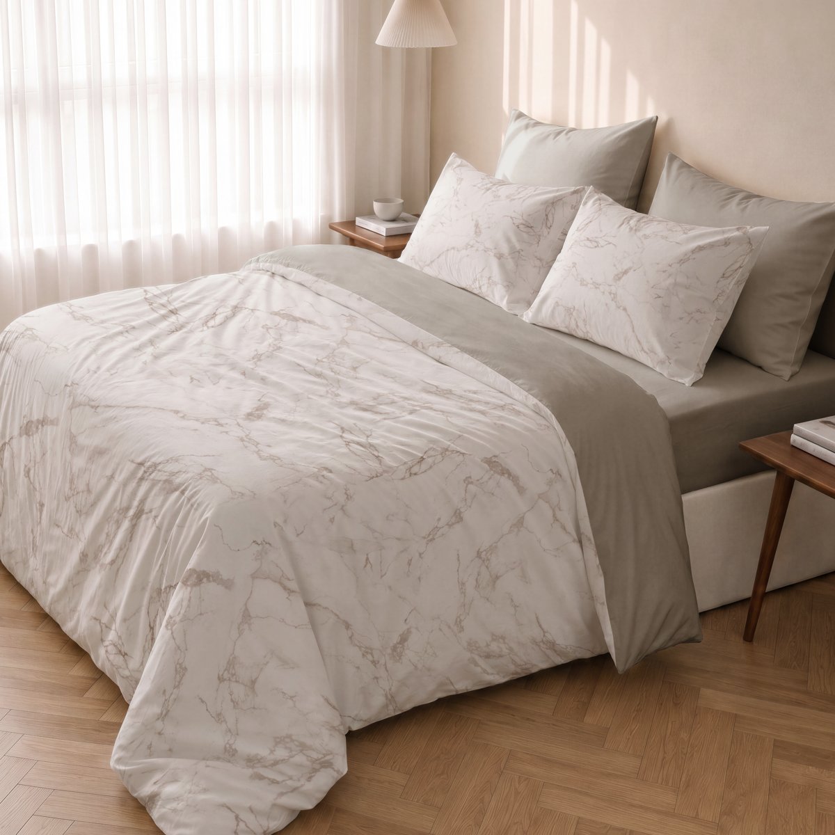 Funda Nórdica Estampada Eternal Linen - Blanco y Beige - foto 3