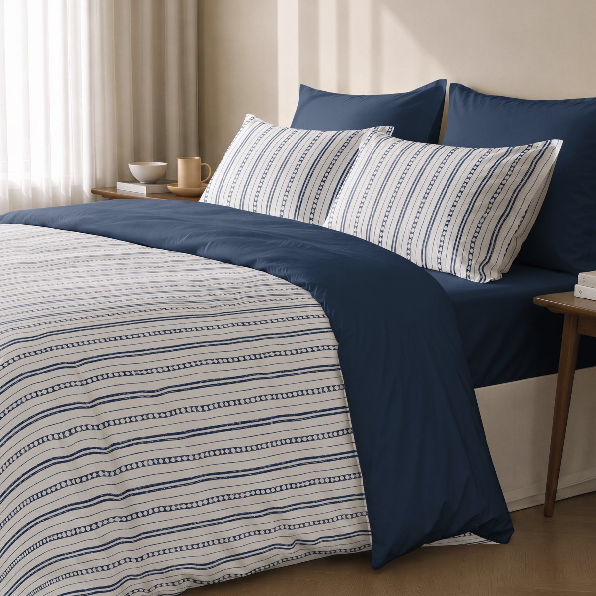 Funda Nórdica Estampada Portofino Blue - Blanco y Azul - foto 3