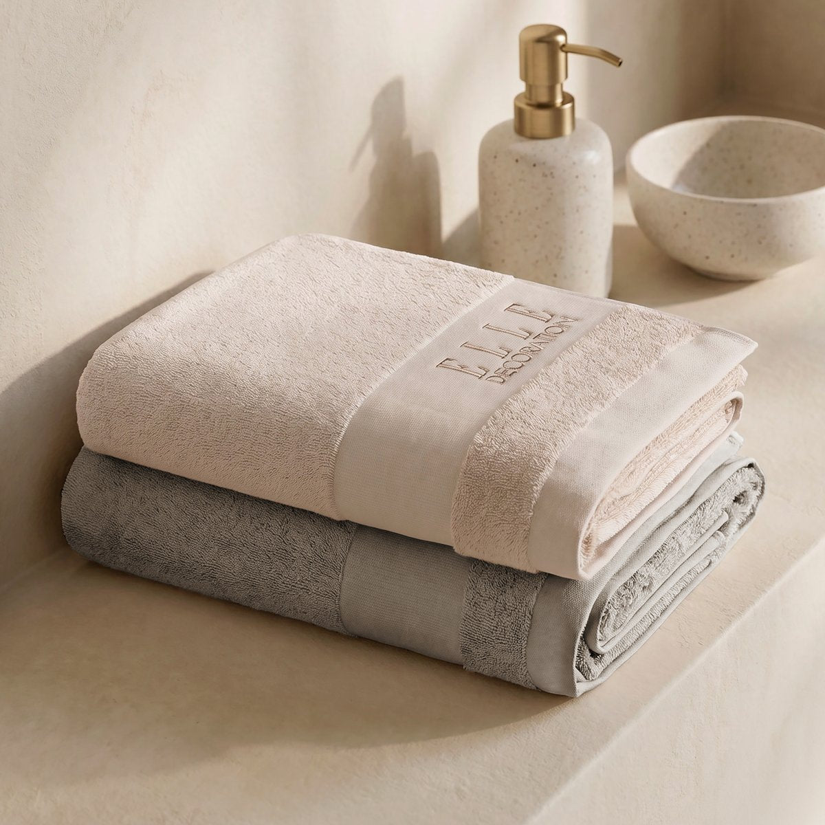 Juego de Toallas Bicolor Luxe Taupe - Beige 700 gr