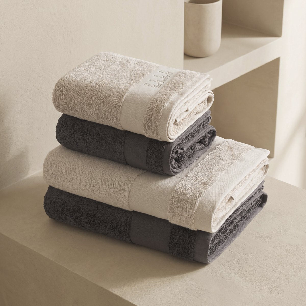 Juego de Toallas Bicolor Luxe Anthracite - Beige 700 gr
