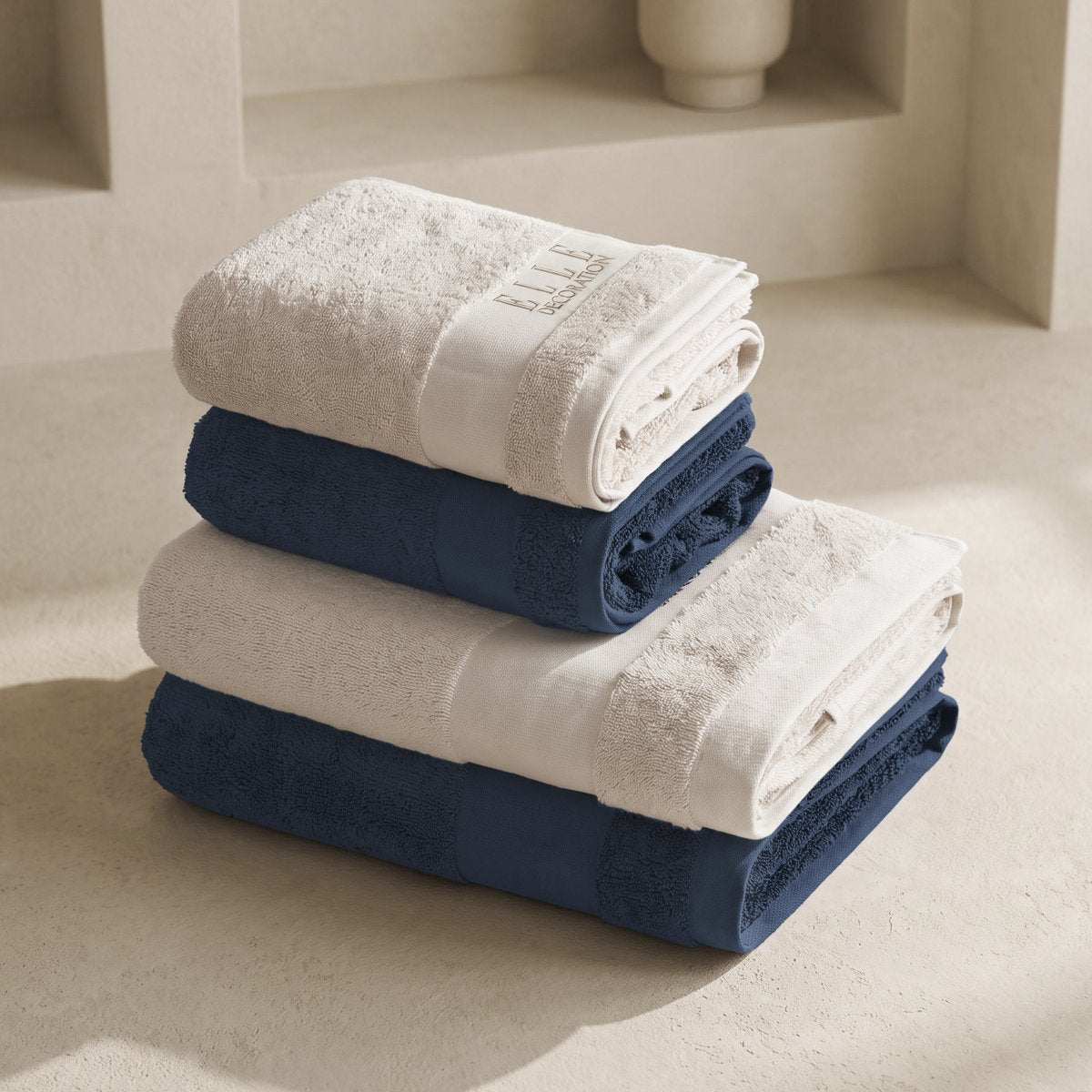 Juego de Toallas Bicolor Luxe Navy - Beige 700 gr